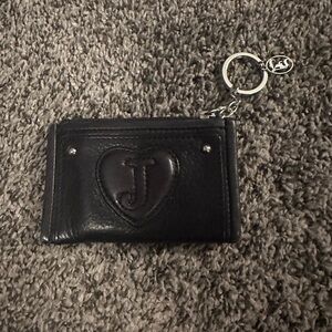 Black Leather Card Holder with Keychain